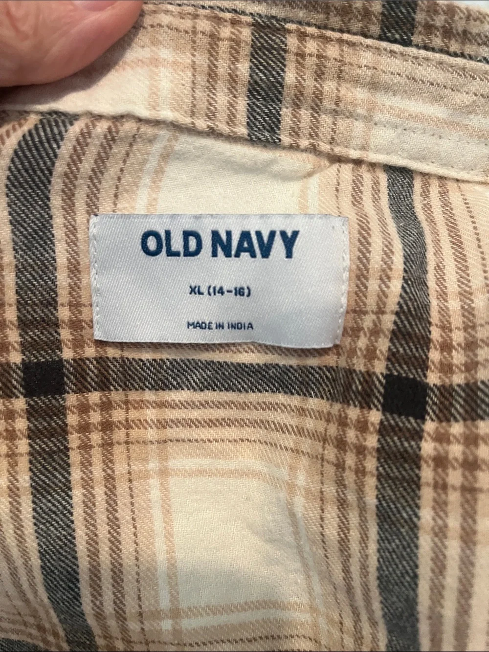 Old Navy Cream and Brown Plaid Button-Front Utility Jacket